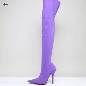 Purple knee high boots